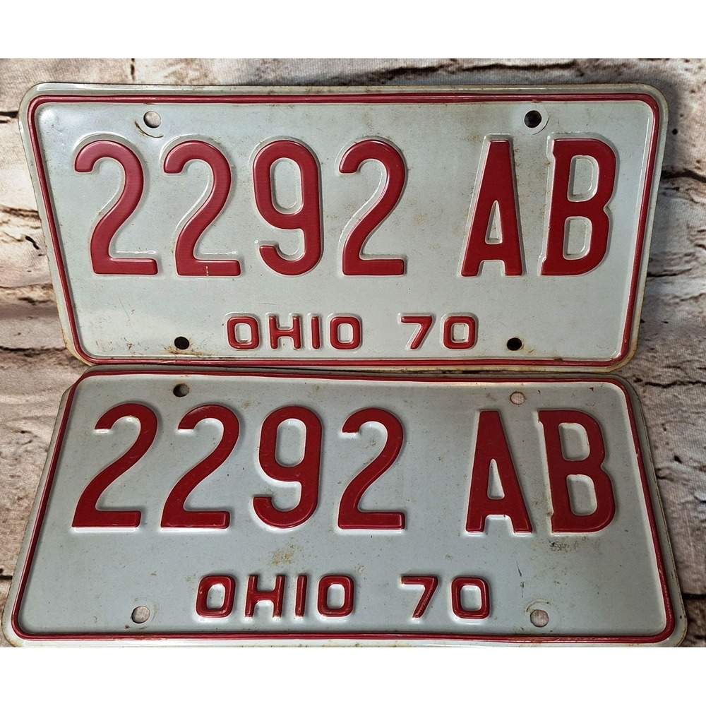 1970 OHIO License Plate Plates (2292 AB) PAIR / SET - fit's man-cave garage